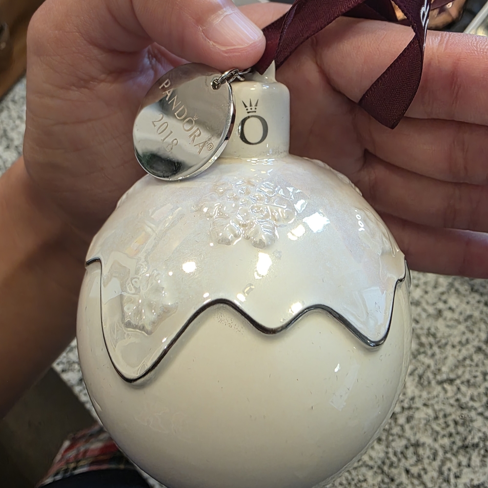 Pandora Cream Holiday Ornament with Silver Accents